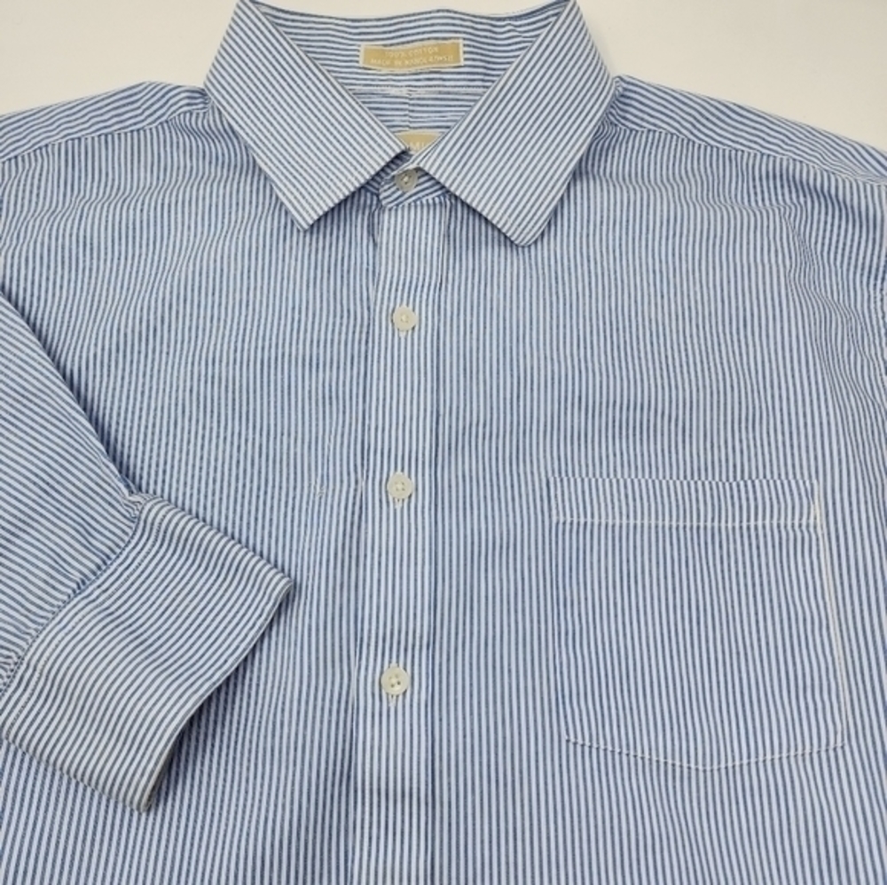 Michael Kors Cotton Blue Pin Stipe Button Down Shirt‎ 17 1/2 36/37 Reg Fit